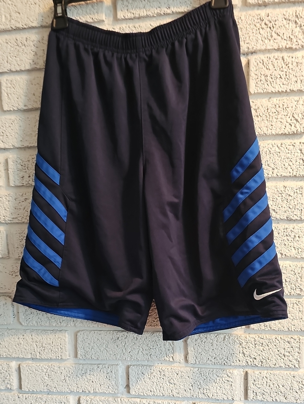Nike Men’s Navy Reversable Athletic Shorts with Royal Blue Stripes